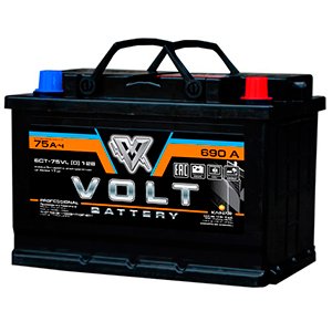 Автомобильный аккумулятор VOLT PROFESSIONAL 6СТ-75.0 (КАЙНАР) низкая