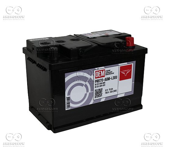 Аккумулятор автомобильный LONGHORN OEM PRO70-AGM-L3EU 12В 70Ач 760А